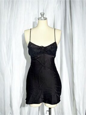 Urban Outfitters Black Satin Lace Babydoll Dress